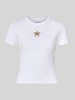 GUESS Jeans Slim Fit Langarmshirt Baumwoll-Mix mit Logo-Patch Weiss
