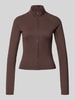 Gina Tricot Slim fit sweatjack met opstaande kraag, model 'Yoga' Donkerbruin
