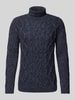 RAGMAN Rollkragenpullover mit Zopfmuster Marine