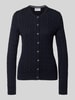 Jake*s Casual gebreid jack met kabelpatroon en ronde hals Donkerblauw