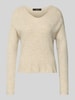 Vero Moda Regular Fit Strickpullover mit V-Ausschnitt Modell 'CREWLEFILEGLITTER' Ecru