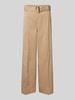 MAC Wide leg stoffen broek met vaste persplooien, model 'CARLETTA' Beige