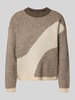 Pieces Loose fit gebreide pullover met all-over motief, model 'LINNA' Beige gemêleerd