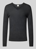 OLYMP Level Five Slim Fit Strickpullover mit gerippten Abschlüssen Anthrazit