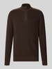 bugatti Strickpullover mit gepolsterten Schultern Mittelbraun