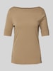 Lauren Ralph Lauren T-Shirt mit geripptem U-Boot-Ausschnitt Modell 'JUDY' Camel