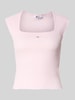 Tommy Jeans Top o kroju slim fit z falbanką Mocnoróżowy