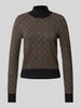 Vero Moda Sweter o kroju regular fit z dzianiny z mieszanki wiskozy z geometrycznym wzorem model ‘ARIA’ Szarobrązowy