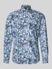 OLYMP Level Five Slim Fit Business-Hemd mit Kentkragen im Allover-Look Bleu
