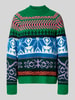 Essentiel Antwerp Loose fit gebreide pullover met meerkleurig motief, model 'IRELANDO' Groen