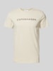 Lindbergh T-shirt met labelprint, model 'Copenhagen' Zand