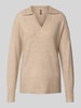 Pieces Regular fit gebreide pullover met wol, model 'MALOU' Taupe gemêleerd