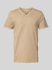 Jack & Jones T-shirt z dekoltem w serek model ‘SPLIT’ Beżowy