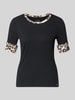 Marc Cain damski t-shirt o kroju regular fit ze zwierzęcym nadrukiem Czarny