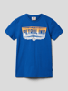 Petrol T-Shirt mit Logo-Print Royalblau