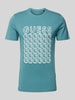 Guess T-shirt z nadrukiem z logo model ‘CHAIN’ Morski