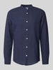 Only & Sons Slim fit linnen overhemd met opstaande kraag, model 'CAIDEN' Marineblauw