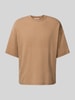REVIEW T-shirt o kroju oversized z okrągłym, prążkowanym dekoltem Ziemisty brązowy