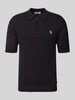 REVIEW Slim Fit Poloshirt mit Zopfmuster Black