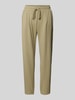 QS Regular fit stoffen broek met bandplooien Olijfgroen