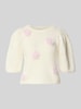 PIECES Regular fit shirt met borduursel model 'AYA' Offwhite gemêleerd