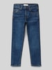 Mango Slim Fit Jeans mit Logo-Patch Dunkelblau
