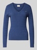 Gant Strickpullover mit Label-Stitching Rauchblau Melange