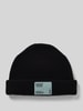Wood Wood Regular fit muts van wolmix met logopatch, model 'Milo' Zwart
