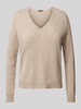 S.Marlon Kasjmier pullover met afgeronde V-hals Taupe