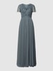 Christian Berg Cocktail Abendkleid mit Zierbesatz Ozean Blau