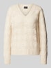 Pieces Regular Fit Strickpullover mit Fallmaschenmuster Modell 'BIBBI' Offwhite