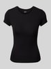 Gina Tricot T-shirt z prążkowanym okrągłym dekoltem Czarny