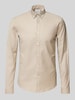 Lindbergh Slim Fit Freizeithemd mit Knopfleiste Modell 'Oxford' Beige