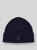 Hugo Blue Beanie aus Woll-Mix mit Stitching Modell 'Xafi' Dunkelblau