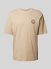 Hugo Blue T-shirt met label- en motiefprint, model 'Nugoyork' Beige