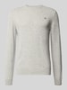 Gant Strickpullover aus reiner Lammwolle mit gerippten Abschlüssen Mittelgrau Melange
