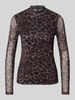 ONLY Slim Fit Langarmshirt mit Allover-Muster Modell 'ERICA' Mittelbraun Mel