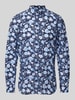 OLYMP Level Five Body fit zakelijk overhemd met bloemenprint, model 'Taviano' Marineblauw