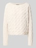 Oui Relaxed Fit Strickpullover aus Baumwoll-Mix mit Zopfmuster Offwhite