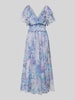LACE & BEADS Knielange cocktailjurk met V-hals Blauw