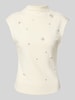 Zero Top mit Stehkragen und Ziersteinbesatz Offwhite