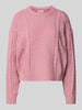 Guess Jeans Sweter z dzianiny z fakturowanym wzorem i okrągłym dekoltem Różowy