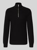 MCNEAL Slim Fit Strickpullover aus reiner Baumwolle mit Troyer-Kragen Black