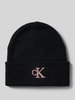 Calvin Klein Jeans Beanie met brede omslag en logostitching Zwart