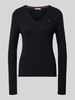 Tommy Hilfiger Slim fit gebreide pullover van zuivere wol  Zwart