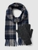 Barbour Sjaal en handschoenen van wol in een set, model 'TARTAN' Marineblauw