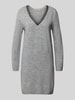 Only Getailleerde gebreide jurk met V-hals, model 'TAMMY' Lichtgrijs gemêleerd