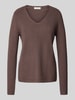 Christian Berg Woman Gebreide pullover met afgeronde V-hals Chocoladebruin