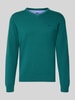 Fynch-Hatton Sweter z dzianiny z haftem z logo Petrol