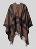 OPUS Poncho met franjes, model 'Atano' Donkerblauw